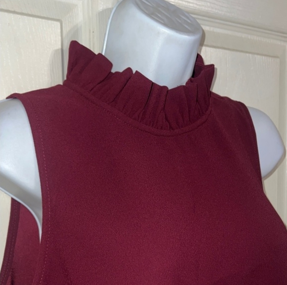 J. Crew Burgundy Ruffle Neck Blouse Sz L Excellent Condition - Picture 3 of 3